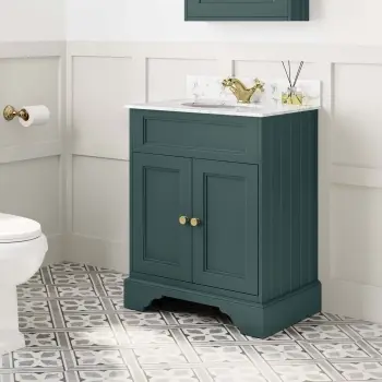 Lucia Midnight Green Vanity with Marble Top & Undermount Basin 630mm - Brushed Brass Accents
