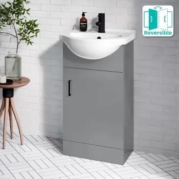 Quartz Stone Grey Cloakroom Vanity with Semi Recessed Basin 450mm - Black Accents