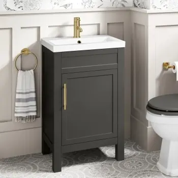 Bermuda Graphite Grey Basin Vanity 500mm - Brass Knurled Handles