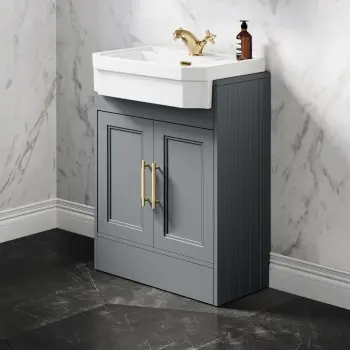 Monaco Dove Grey Traditional Basin Vanity 600mm - Brass Knurled Handles