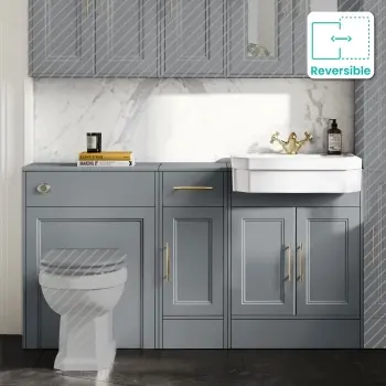 Monaco Dove Grey Vanity Traditional Basin 1500mm (Excludes Pan & Cistern) - Brass Knurled Handles