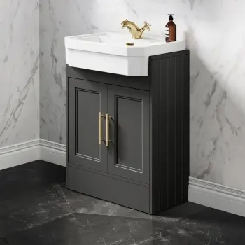 Monaco Graphite Grey Traditional Basin Vanity 600mm - Brass Knurled Handles