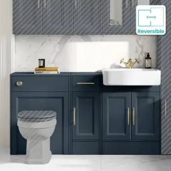 Monaco Inky Blue Basin Vanity and Toilet Unit 1500mm (No Pan & Cistern) - Brass Knurled Handles