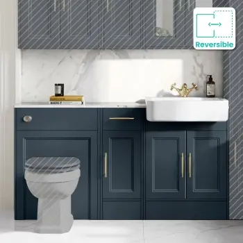 Monaco Inky Blue Vanity Basin with Marble Top 1500mm (No Pan & Cistern) - Brass Knurled Handles