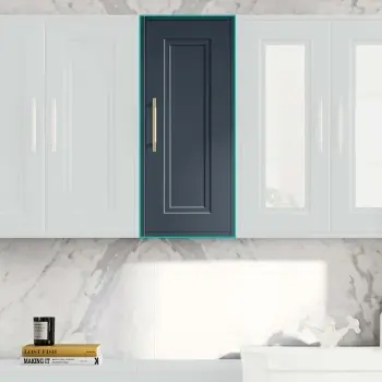 Inky Blue Wall Hung Cabinet 700x300mm - Brass Knurled Handles