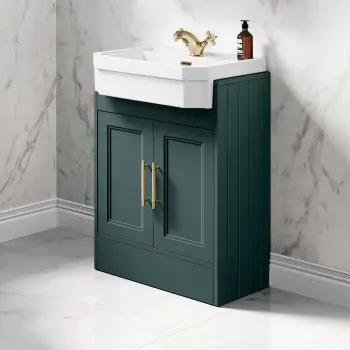 Monaco Midnight Green Traditional Basin Vanity 600mm - Brass Knurled Handles