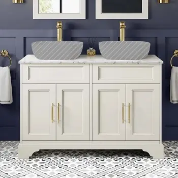 Lucia Chalk White Cabinet with Marble Top 1200mm (Excludes Counter Top Basins) - Knurled Handles