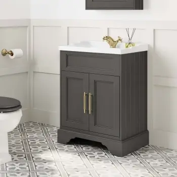 Lucia Graphite Grey Basin Vanity 630mm - Brass Knurled Handles