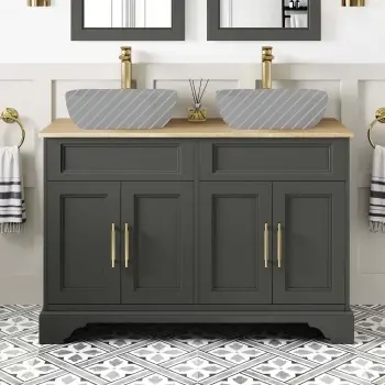 Lucia Graphite Grey Cabinet Oak Effect Top 1200mm (Excludes Counter Top Basins) - Knurled Handles