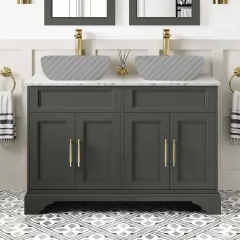 Lucia Graphite Grey Cabinet with Marble Top 1200mm (Excludes Counter Top Basins) - Knurled Handles