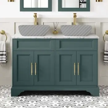 Lucia Midnight Green Cabinet with Marble Top 1200mm (Excludes Counter Top Basins) - Knurled Handles