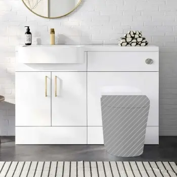 Harper Gloss White Basin Vanity and Toilet Unit 1200mm (No Toilet) - Brass Accents - Left Handed