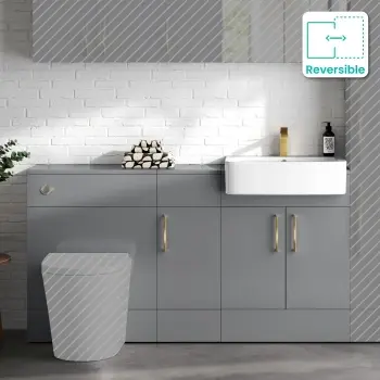 Harper Stone Grey Combination Vanity Basin 1500mm (Excludes Toilet) - Brushed Brass Accents
