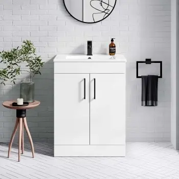 Mersey Gloss White Basin Vanity 600mm - Black Accents