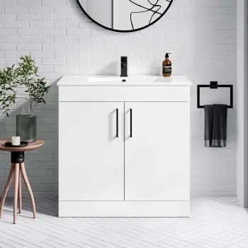 Mersey Gloss White Basin Vanity 800mm - Black Accents
