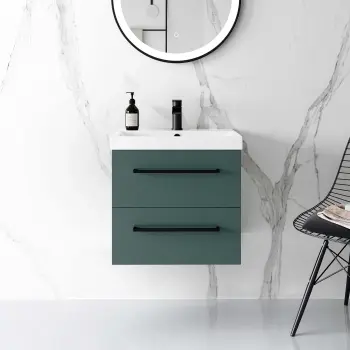 Elba Midnight Green Wall Hung Basin Drawer Vanity 500mm - Black Accents