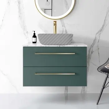 Elba Midnight Green Wall Hung Drawer Vanity 800mm (No Basin) - Brushed Brass Accents