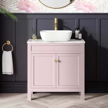 Bermuda Cashmere Pink Vanity Marble Top & Curved Counter Top Basin 800mm - Brushed Brass Accents