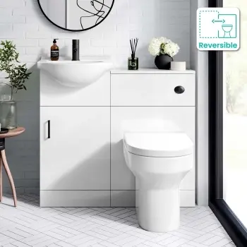 Quartz Gloss White Combination Vanity Basin and Denver Toilet 950mm - Black Accents