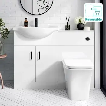 Quartz Gloss White Combination Vanity Basin and Houston Toilet 1150mm - Black Accents