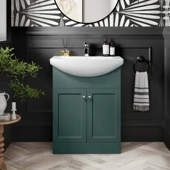 Capri Mystic Green Vanity with Semi Recessed Basin 650mm - Brushed Handles