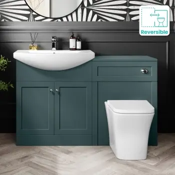 Capri Mystic Green Combination Vanity Basin and Houston Toilet 1350mm - Chrome Handles