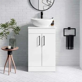 Mersey Gloss White Vanity with Oval Basin 500mm - Black Accents
