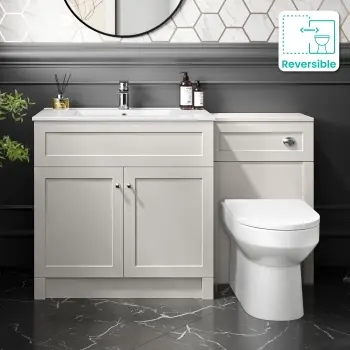 Milos Cotton White Combination Vanity Basin and Miami Toilet 1300mm - Chrome Handles