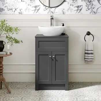 Milos Slate Grey Vanity with Oval Basin 500mm - Brushed Handles