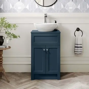 Milos Navy Blue Vanity with Oval Basin 500mm - Brushed Handles