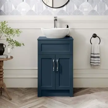 Milos Navy Blue Vanity with Oval Basin 500mm - Traditional Handles