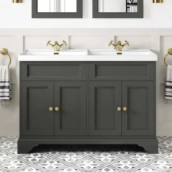 Lucia Graphite Grey Double Basin Vanity 1200mm - Brushed Brass Accents