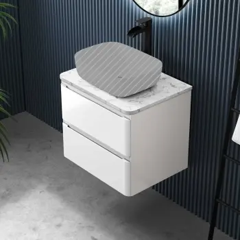 Corsica Gloss White Wall Hung Drawer Vanity with Marble Top 600mm - Excludes Counter Top Basin
