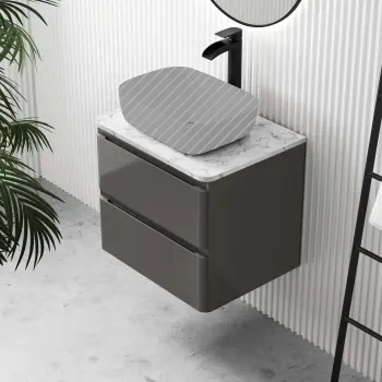 Corsica Tungsten Grey Wall Hung Drawer Vanity with Marble Top 600mm - Excludes Counter Top Basin