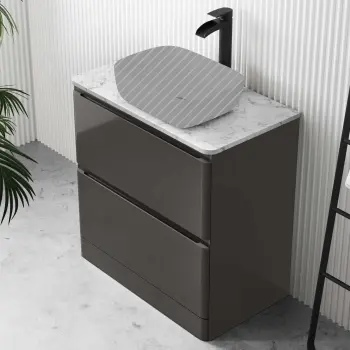 Corsica Tungsten Grey Drawer Vanity with Marble Top 800mm - Excludes Counter Top Basin