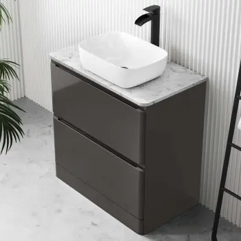 Corsica Tungsten Grey Vanity Drawer with Marble Top & Curved Counter Top Basin 800mm