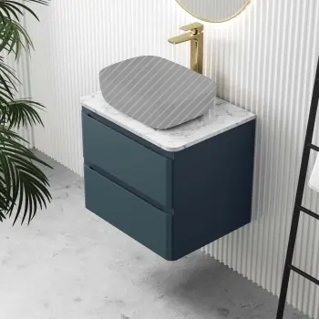 Corsica Inky Blue Wall Hung Drawer Vanity with Marble Top 600mm - Excludes Counter Top Basin