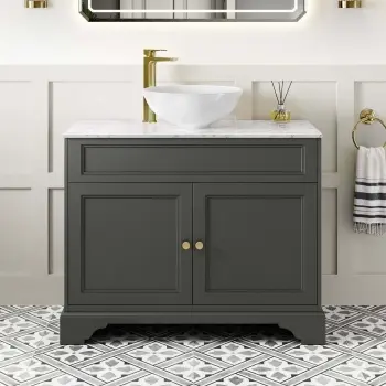 Lucia Graphite Grey Vanity with Marble Top & Round Counter Top Basin 1030mm - Brushed Brass Accents