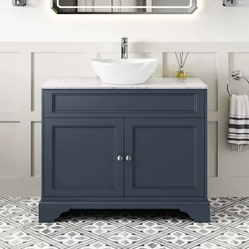 Lucia Inky Blue Vanity with Marble Top & Oval Counter Top Basin 1030mm