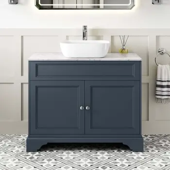 Lucia Inky Blue Vanity with Marble Top & Curved Counter Top Basin 1030mm