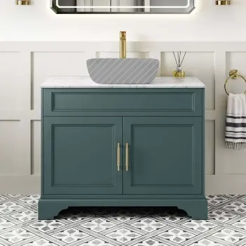 Lucia Midnight Green Cabinet with Marble Top 1030mm (Excludes Counter Top Basin) - Knurled Handles