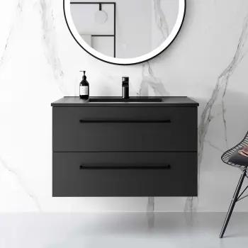 Elba Matt Black Wall Hung Basin Drawer Vanity 800mm