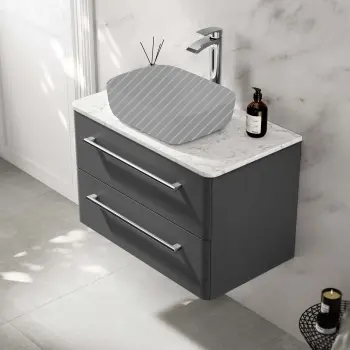 Omaha Slate Grey Wall Hung Drawer Vanity with Marble Top 800mm - Excludes Counter Top Basin