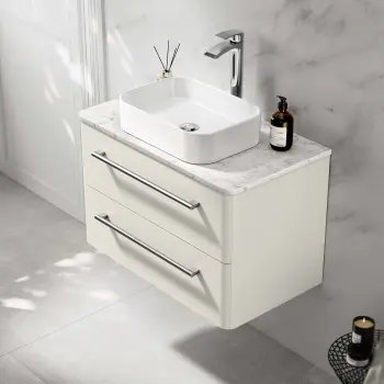 Omaha Linen White Wall Hung Drawer Vanity with Marble Top & Marin Basin 800mm