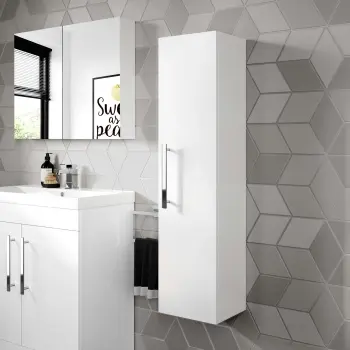Avon Gloss White Wall Hung Tall Cabinet 1200x300mm