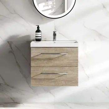 Elba Dawn Oak Wall Hung Basin Drawer Vanity 600mm
