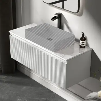 Malta Fluted Coastal White Wall Hung Drawer Vanity Marble Top 1000mm - Excludes Counter Top Basin