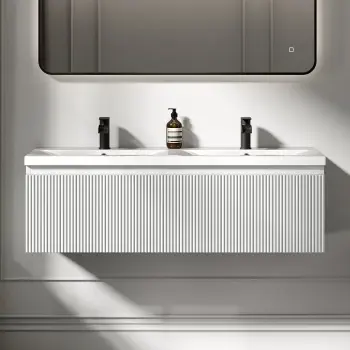 Malta Fluted Coastal White Wall Hung Double Basin Drawer Vanity 1200mm