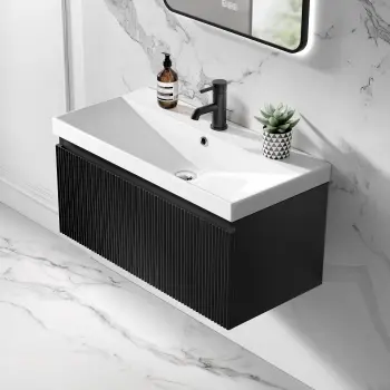 Malta Fluted Matt Black Wall Hung Basin Drawer Vanity 800mm