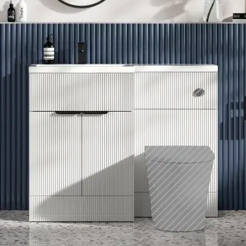 Havana Fluted Coastal White Basin Vanity and Toilet Unit 1100mm (No Toilet) - Black Accents - Left